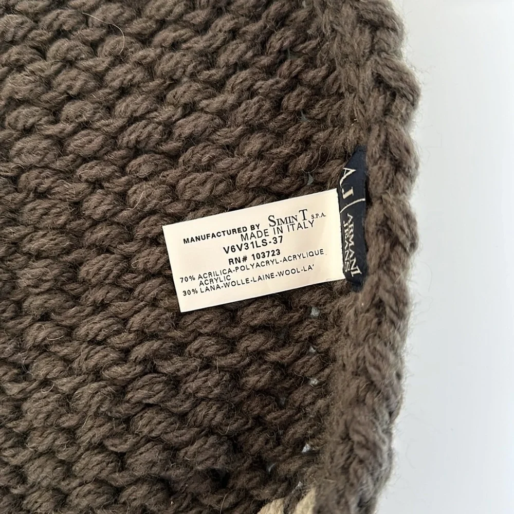 Preowned Men’s Armani Jeans Wool Blend Gray Stretchy Fringe Scarf Made In Italy